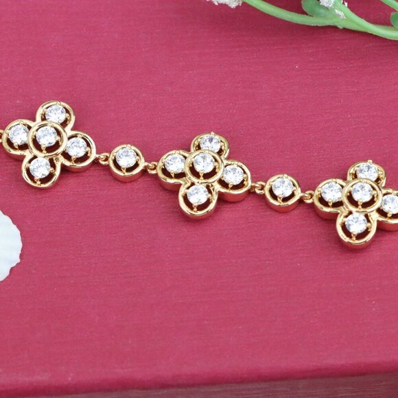 "Rose Gold Floral Cluster Bracelet with Crystal Accents, XPBL0966 - Picture 9 of 11